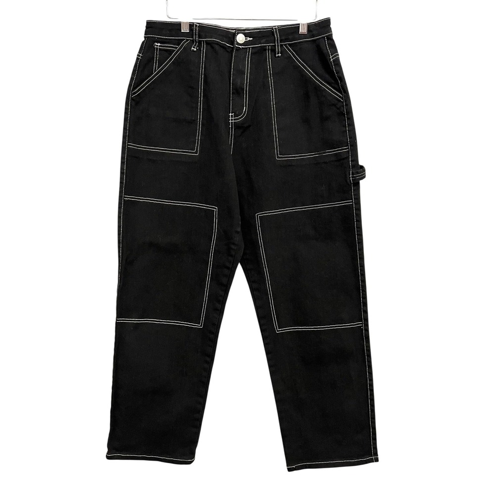 Refuge Jeans Womens XL Black High Rise Straight Leg Carpenter Utility Stretch